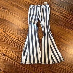 Striped bell bottom jeans